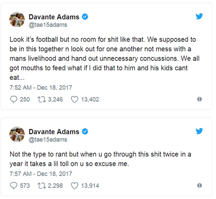 Davante Adams BLINDSIDED by Thomas Davis; Apology NOT Enough