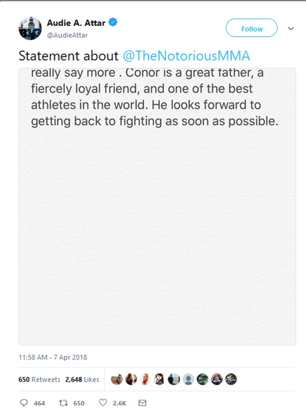 Conor McGregor Responds To Last Weeks Arrest