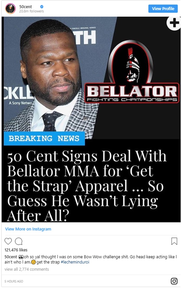 'Get The Strap' 50 Cent + Bellator MMA Announce Partnership