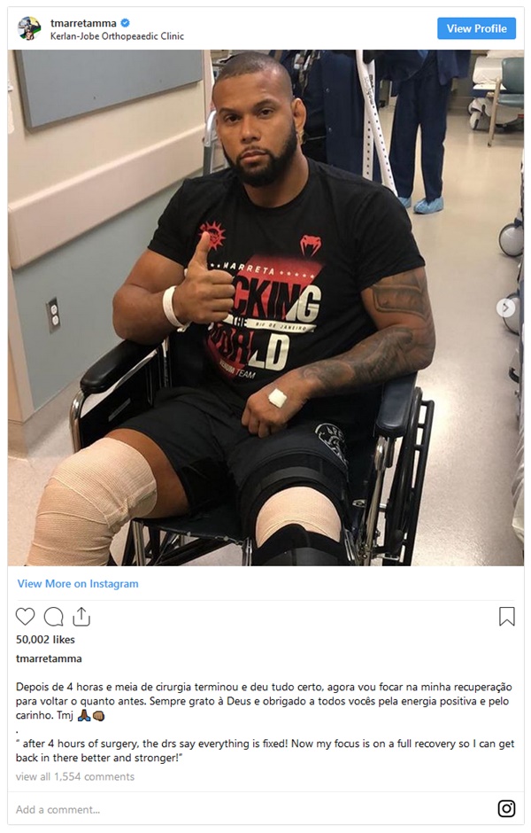 Thiago Santos Recovering From Meniscus Injuries to Knees