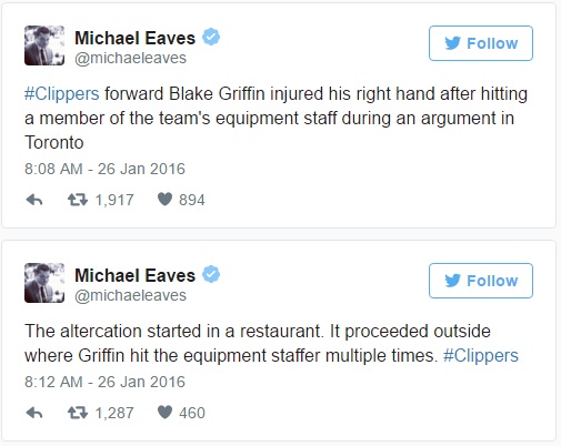 Blake Griffin Breaks Hand Fighting Michael Evans