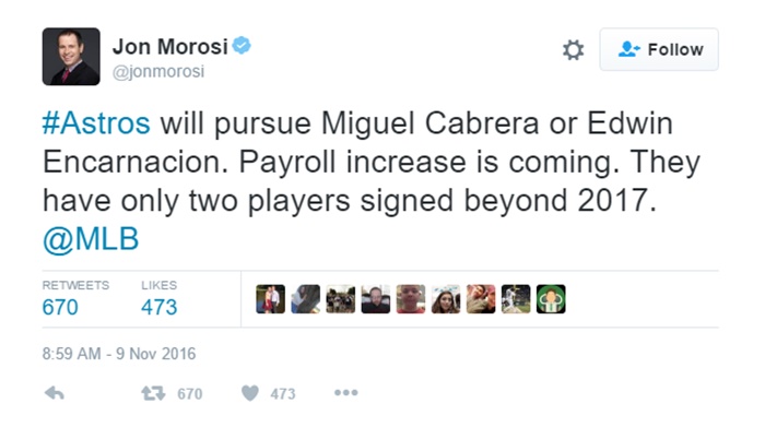 Astros Interested in Miguel Cabrera or Edwin Encarnacion
