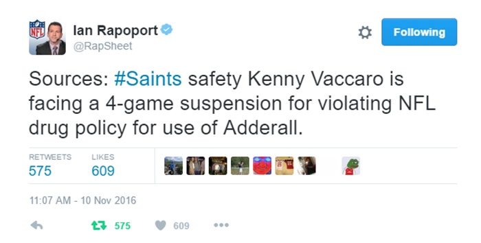 Saints S Kenny Vaccaro Facing 4-game Suspension