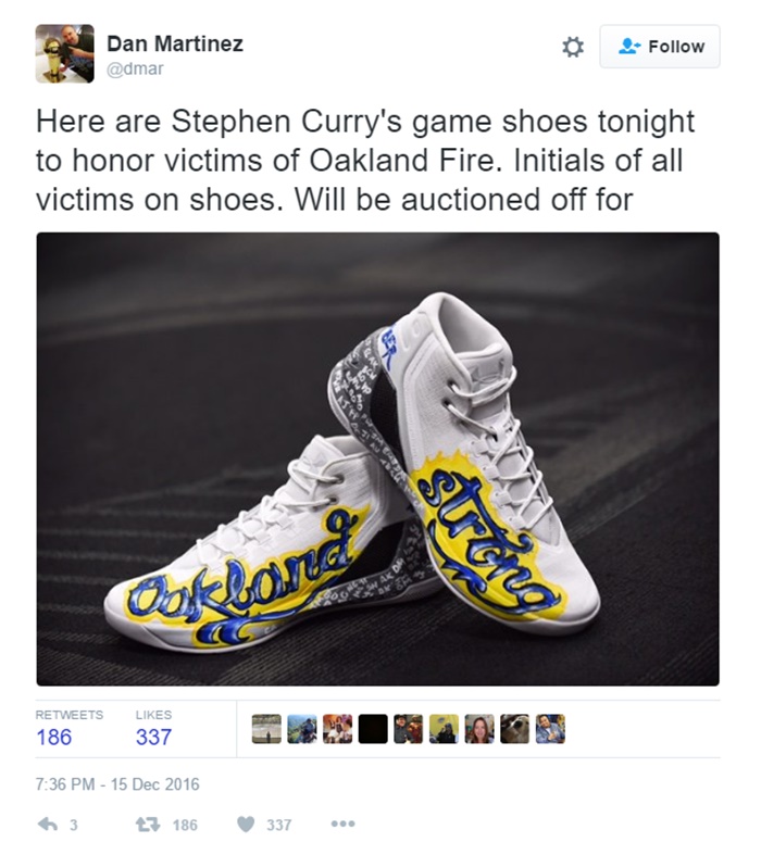 Stephen Curry Honors Oakland Fire Victims; Auctions Custom Sneakers 