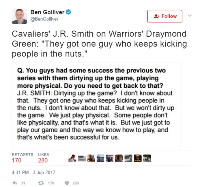 JR Smith Calls Out Warriors Nut Kicker Draymond Green