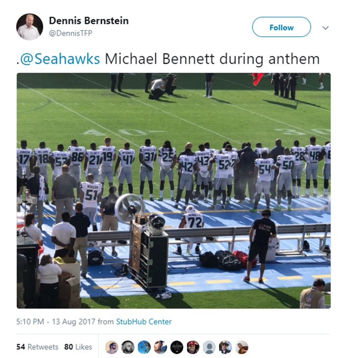 Michael Bennett Sits During National Anthem Protesting Virginia