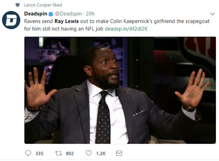 Twitter UNLEASHED on Ray Lewis for Using Kaepernick Girlfriend as Scapegoat