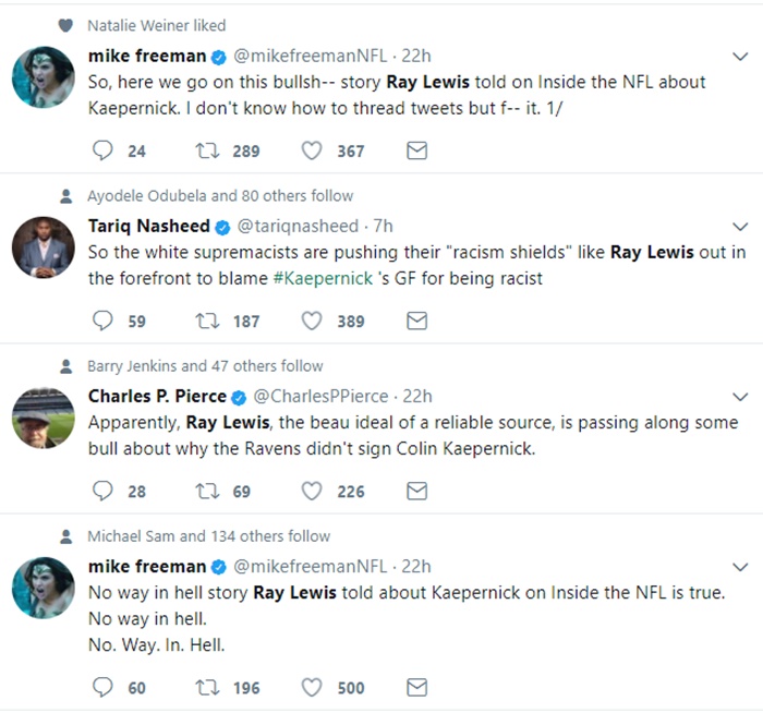 Twitter UNLEASHED on Ray Lewis for Using Kaepernick Girlfriend as Scapegoat