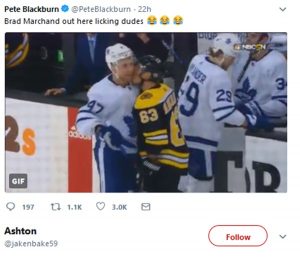 Boston Bruins Brad Marchand Kissing Leo Komarov