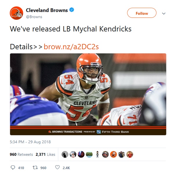 Cleveland Browns LB Mychal Kendricks CUT for Insider Trading
