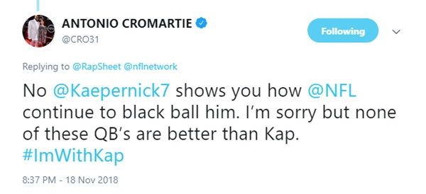 Antonio Cromartie Proves NFL Blackballing Colin Kaepernick