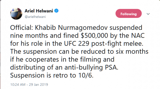 NSAC Suspends + Fine's Khabib Nurmagomedov + Conor McGregor 