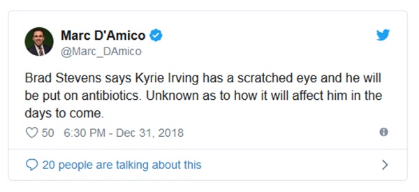 Kyrie Irving Out After Scratching his Cornea