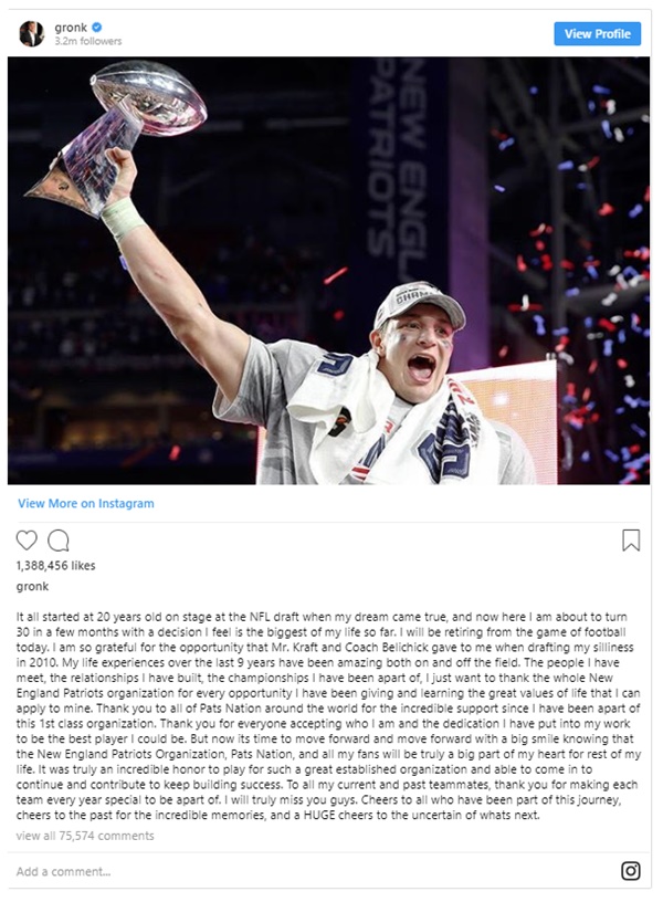 Rob Gronkowski Announces Retirement From NFL