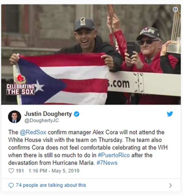 Why Red Sox Manager Alex Cora Won't Visit The White House