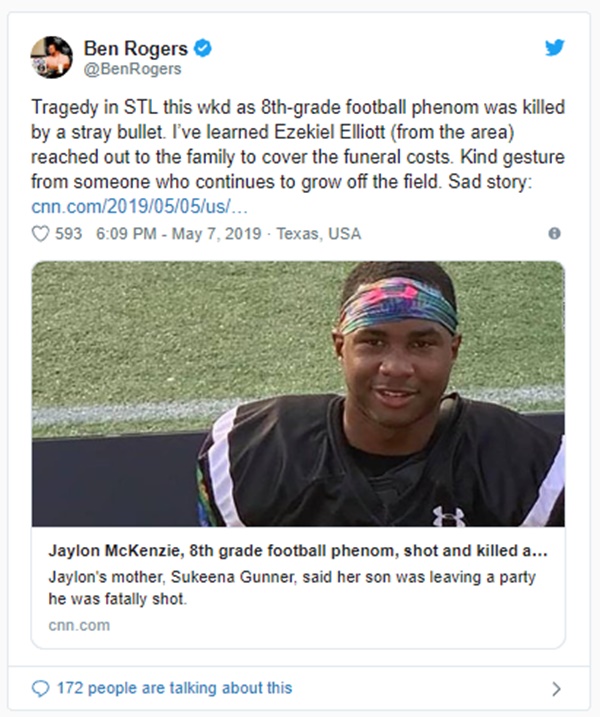 Ezekiel Elliott Paying for Jaylon McKenzie's Funeral