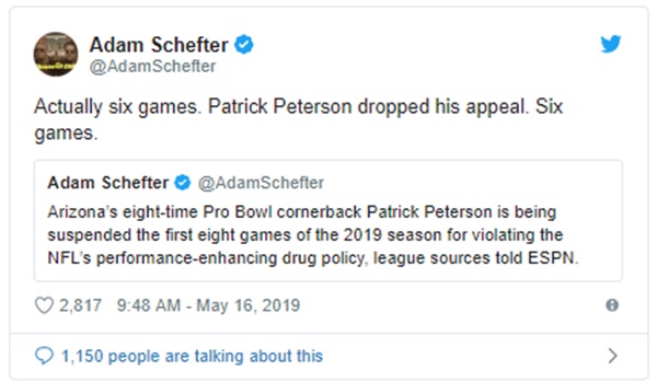 Arizona Cardinals CB Patrick Peterson Suspended