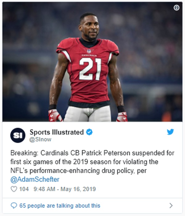 Arizona Cardinals CB Patrick Peterson Suspended