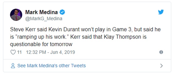 Kevin Durant Officially Rulling on Game 3 