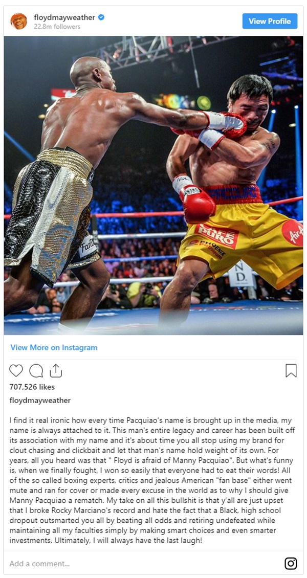 Floyd Mayweather FIRES BACK at Manny Pacquiao