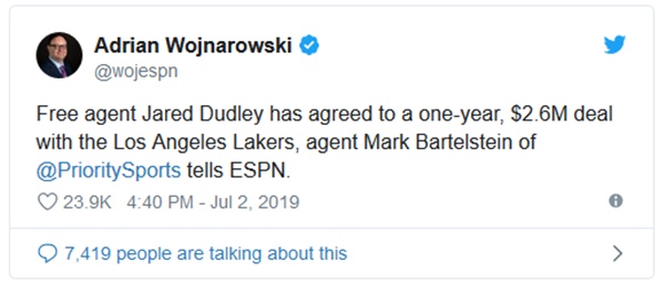 Lakers Signing Jared Dudley to 1-Year Deal