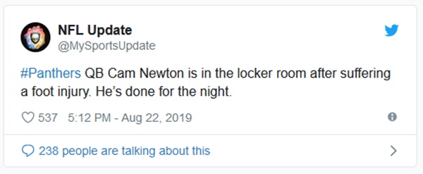 Cam Newton Injured In Preseason Game Against Patriots