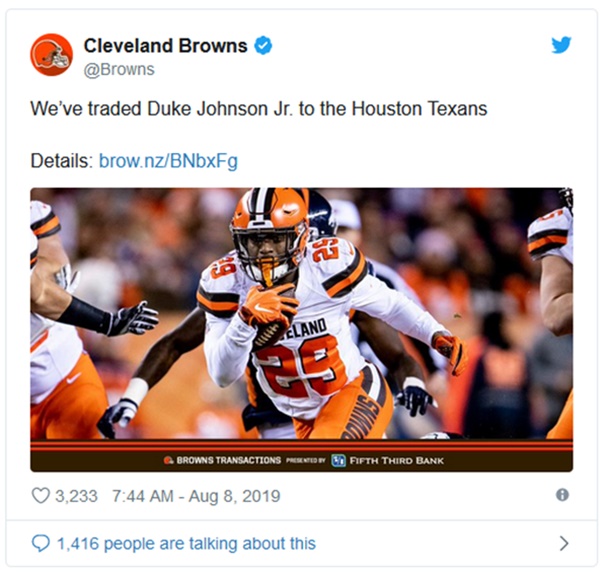 Browns Trade RB Duke Johnson to Texans 
