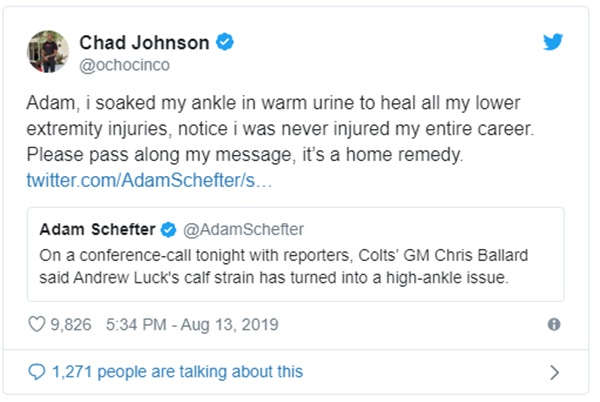 Chad Ochocinco Tells Andrew Luck To Soak Ankle in Warm Urine