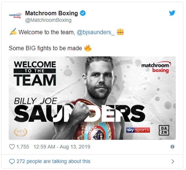 Billy Joe Saunders Signs Multi-Fight Deal with Matchroom Boxing