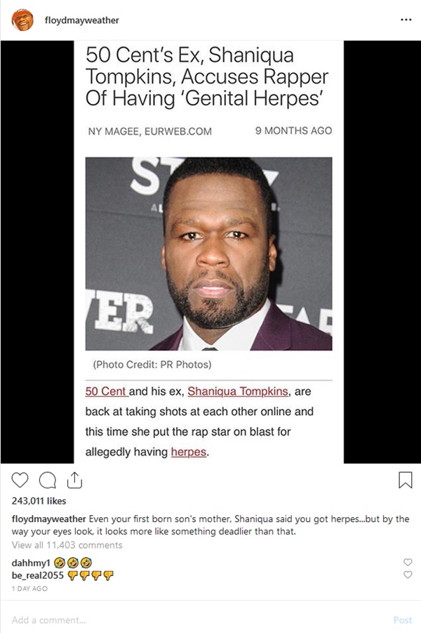Floyd Mayweather Ignites 50 Cent Beef with STD Post