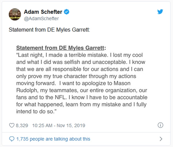 Myles Garrett Apologized After NFL Suspension