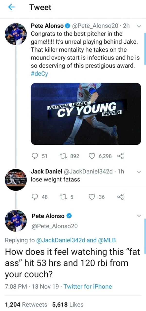 Pete Alonso RIPS Twitter Troll For Calling Him A“Fat Ass”