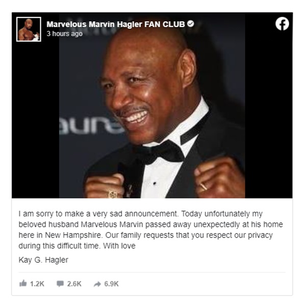 Boxing Great Marvelous Marvin Hagler Dies at 66